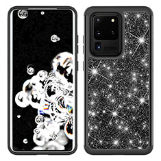 Silicone Matte Finish and Plastic Back Cover Case 360 Degrees Bling-Bling JX1 for Samsung Galaxy S20 Ultra Black