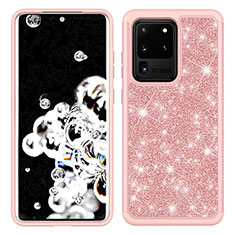 Silicone Matte Finish and Plastic Back Cover Case 360 Degrees Bling-Bling JX1 for Samsung Galaxy S20 Ultra Rose Gold