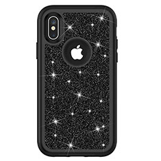 Silicone Matte Finish and Plastic Back Cover Case 360 Degrees Bling-Bling U01 for Apple iPhone X Black