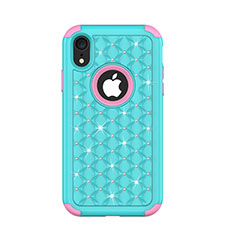 Silicone Matte Finish and Plastic Back Cover Case 360 Degrees Bling-Bling U01 for Apple iPhone XR Cyan