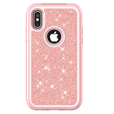 Silicone Matte Finish and Plastic Back Cover Case 360 Degrees Bling-Bling U01 for Apple iPhone Xs Max Rose Gold