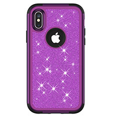 Silicone Matte Finish and Plastic Back Cover Case 360 Degrees Bling-Bling U01 for Apple iPhone Xs Purple