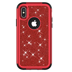 Silicone Matte Finish and Plastic Back Cover Case 360 Degrees Bling-Bling U01 for Apple iPhone Xs Red