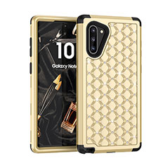 Silicone Matte Finish and Plastic Back Cover Case 360 Degrees Bling-Bling U01 for Samsung Galaxy Note 10 5G Gold and Black