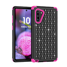 Silicone Matte Finish and Plastic Back Cover Case 360 Degrees Bling-Bling U01 for Samsung Galaxy Note 10 Hot Pink