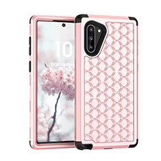 Silicone Matte Finish and Plastic Back Cover Case 360 Degrees Bling-Bling U01 for Samsung Galaxy Note 10 Pink