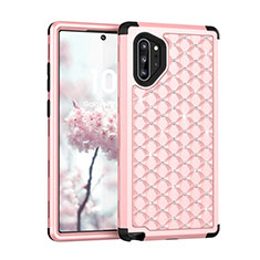 Silicone Matte Finish and Plastic Back Cover Case 360 Degrees Bling-Bling U01 for Samsung Galaxy Note 10 Plus 5G Pink