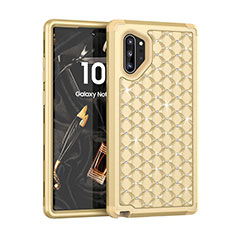 Silicone Matte Finish and Plastic Back Cover Case 360 Degrees Bling-Bling U01 for Samsung Galaxy Note 10 Plus Gold
