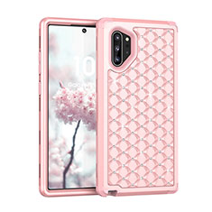 Silicone Matte Finish and Plastic Back Cover Case 360 Degrees Bling-Bling U01 for Samsung Galaxy Note 10 Plus Rose Gold