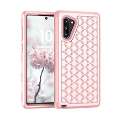 Silicone Matte Finish and Plastic Back Cover Case 360 Degrees Bling-Bling U01 for Samsung Galaxy Note 10 Rose Gold