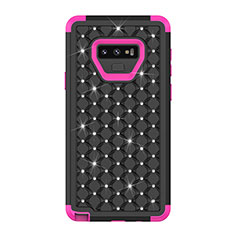 Silicone Matte Finish and Plastic Back Cover Case 360 Degrees Bling-Bling U01 for Samsung Galaxy Note 9 Hot Pink