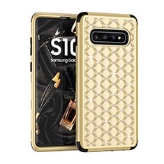 Silicone Matte Finish and Plastic Back Cover Case 360 Degrees Bling-Bling U01 for Samsung Galaxy S10 5G Gold and Black