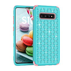 Silicone Matte Finish and Plastic Back Cover Case 360 Degrees Bling-Bling U01 for Samsung Galaxy S10 Cyan
