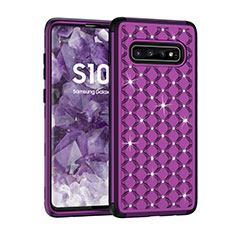 Silicone Matte Finish and Plastic Back Cover Case 360 Degrees Bling-Bling U01 for Samsung Galaxy S10 Plus Purple