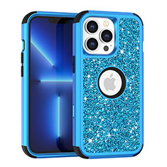 Silicone Matte Finish and Plastic Back Cover Case 360 Degrees Bling-Bling YJ1 for Apple iPhone 13 Pro Blue