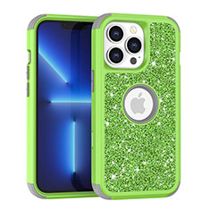 Silicone Matte Finish and Plastic Back Cover Case 360 Degrees Bling-Bling YJ1 for Apple iPhone 13 Pro Max Green