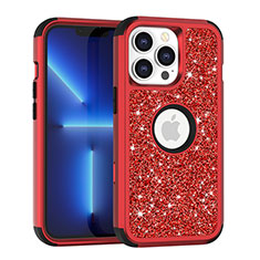 Silicone Matte Finish and Plastic Back Cover Case 360 Degrees Bling-Bling YJ1 for Apple iPhone 13 Pro Max Red