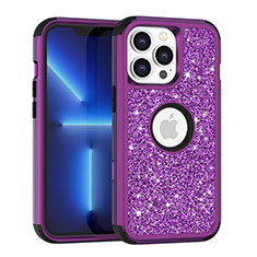 Silicone Matte Finish and Plastic Back Cover Case 360 Degrees Bling-Bling YJ1 for Apple iPhone 13 Pro Purple