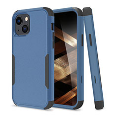 Silicone Matte Finish and Plastic Back Cover Case 360 Degrees for Apple iPhone 15 Blue and Black