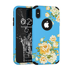 Silicone Matte Finish and Plastic Back Cover Case 360 Degrees for Apple iPhone X Blue