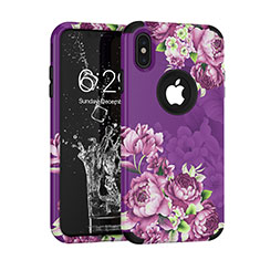 Silicone Matte Finish and Plastic Back Cover Case 360 Degrees for Apple iPhone Xs Max Purple