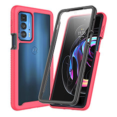 Silicone Matte Finish and Plastic Back Cover Case 360 Degrees for Motorola Moto Edge 20 Pro 5G Red