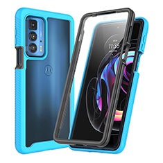 Silicone Matte Finish and Plastic Back Cover Case 360 Degrees for Motorola Moto Edge 20 Pro 5G Sky Blue