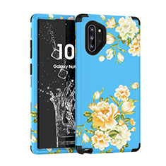 Silicone Matte Finish and Plastic Back Cover Case 360 Degrees for Samsung Galaxy Note 10 Plus 5G Sky Blue