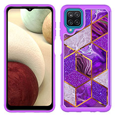 Silicone Matte Finish and Plastic Back Cover Case 360 Degrees JX1 for Samsung Galaxy A12 Nacho Purple