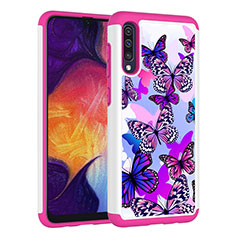 Silicone Matte Finish and Plastic Back Cover Case 360 Degrees JX1 for Samsung Galaxy A50 Hot Pink