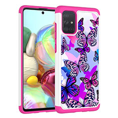 Silicone Matte Finish and Plastic Back Cover Case 360 Degrees JX1 for Samsung Galaxy A71 4G A715 Hot Pink