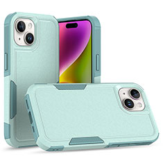Silicone Matte Finish and Plastic Back Cover Case 360 Degrees MQ1 for Apple iPhone 15 Cyan