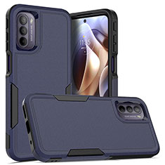 Silicone Matte Finish and Plastic Back Cover Case 360 Degrees MQ1 for Motorola Moto G31 Blue