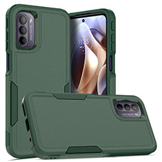 Silicone Matte Finish and Plastic Back Cover Case 360 Degrees MQ1 for Motorola Moto G31 Midnight Green