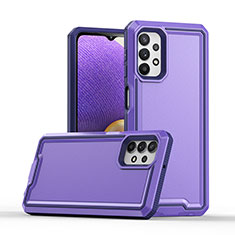 Silicone Matte Finish and Plastic Back Cover Case 360 Degrees Q01W for Samsung Galaxy M32 5G Purple