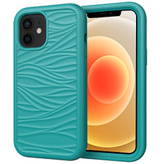 Silicone Matte Finish and Plastic Back Cover Case 360 Degrees R01 for Apple iPhone 12 Mini Cyan