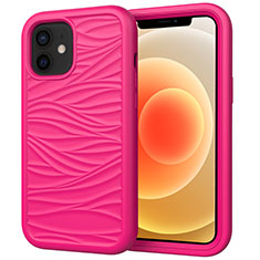 Silicone Matte Finish and Plastic Back Cover Case 360 Degrees R01 for Apple iPhone 12 Mini Hot Pink
