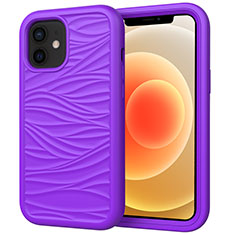 Silicone Matte Finish and Plastic Back Cover Case 360 Degrees R01 for Apple iPhone 12 Mini Purple