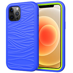 Silicone Matte Finish and Plastic Back Cover Case 360 Degrees R01 for Apple iPhone 12 Pro Blue