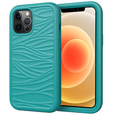Silicone Matte Finish and Plastic Back Cover Case 360 Degrees R01 for Apple iPhone 12 Pro Max Cyan