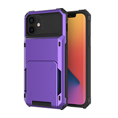 Silicone Matte Finish and Plastic Back Cover Case 360 Degrees R03 for Apple iPhone 12 Mini Purple