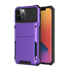 Silicone Matte Finish and Plastic Back Cover Case 360 Degrees R03 for Apple iPhone 12 Pro Purple
