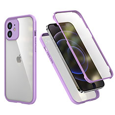 Silicone Matte Finish and Plastic Back Cover Case 360 Degrees R05 for Apple iPhone 12 Mini Clove Purple