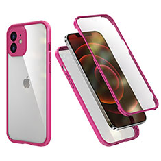 Silicone Matte Finish and Plastic Back Cover Case 360 Degrees R05 for Apple iPhone 12 Mini Hot Pink