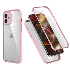 Silicone Matte Finish and Plastic Back Cover Case 360 Degrees R05 for Apple iPhone 12 Pink