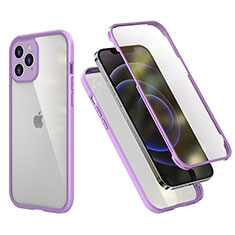 Silicone Matte Finish and Plastic Back Cover Case 360 Degrees R05 for Apple iPhone 12 Pro Clove Purple