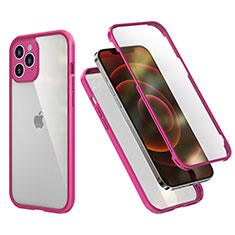 Silicone Matte Finish and Plastic Back Cover Case 360 Degrees R05 for Apple iPhone 12 Pro Hot Pink