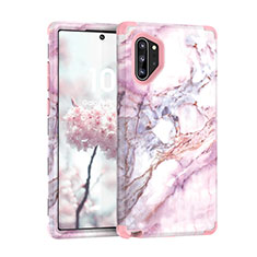 Silicone Matte Finish and Plastic Back Cover Case 360 Degrees U01 for Samsung Galaxy Note 10 Plus 5G Rose Gold