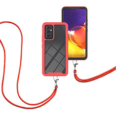 Silicone Matte Finish and Plastic Back Cover Case 360 Degrees with Lanyard Strap for Samsung Galaxy A05s Red