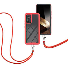 Silicone Matte Finish and Plastic Back Cover Case 360 Degrees with Lanyard Strap for Samsung Galaxy A15 4G Red